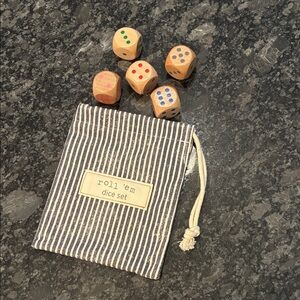 Wooden Dice Set with Striped Bag